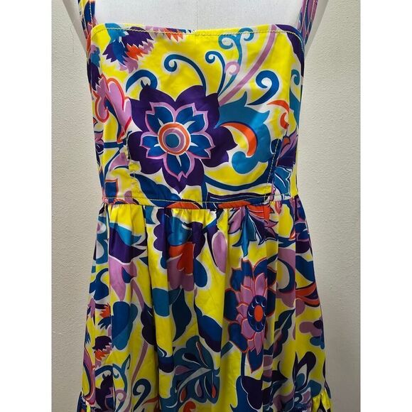 J. Crew Tiered Taffeta Dress Curly Bold Floral Summer Colorcore Size 00 Pockets! - Picture 4 of 10